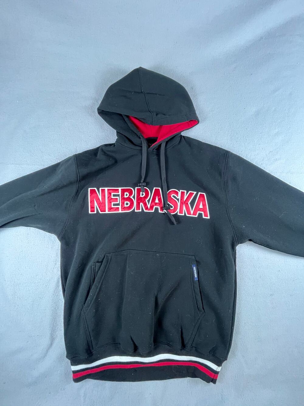 Nebraska Cornhuskers Hoodie Mens 2XL Black Red Spellout NCAA Sports Sweatshirt